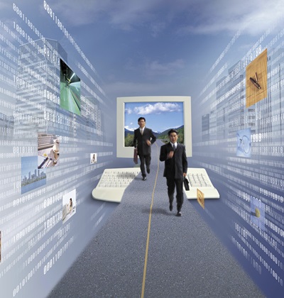 Geschäftsleute und Computermontage