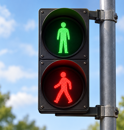 Pedestrian traffic light with reversed red and green colors